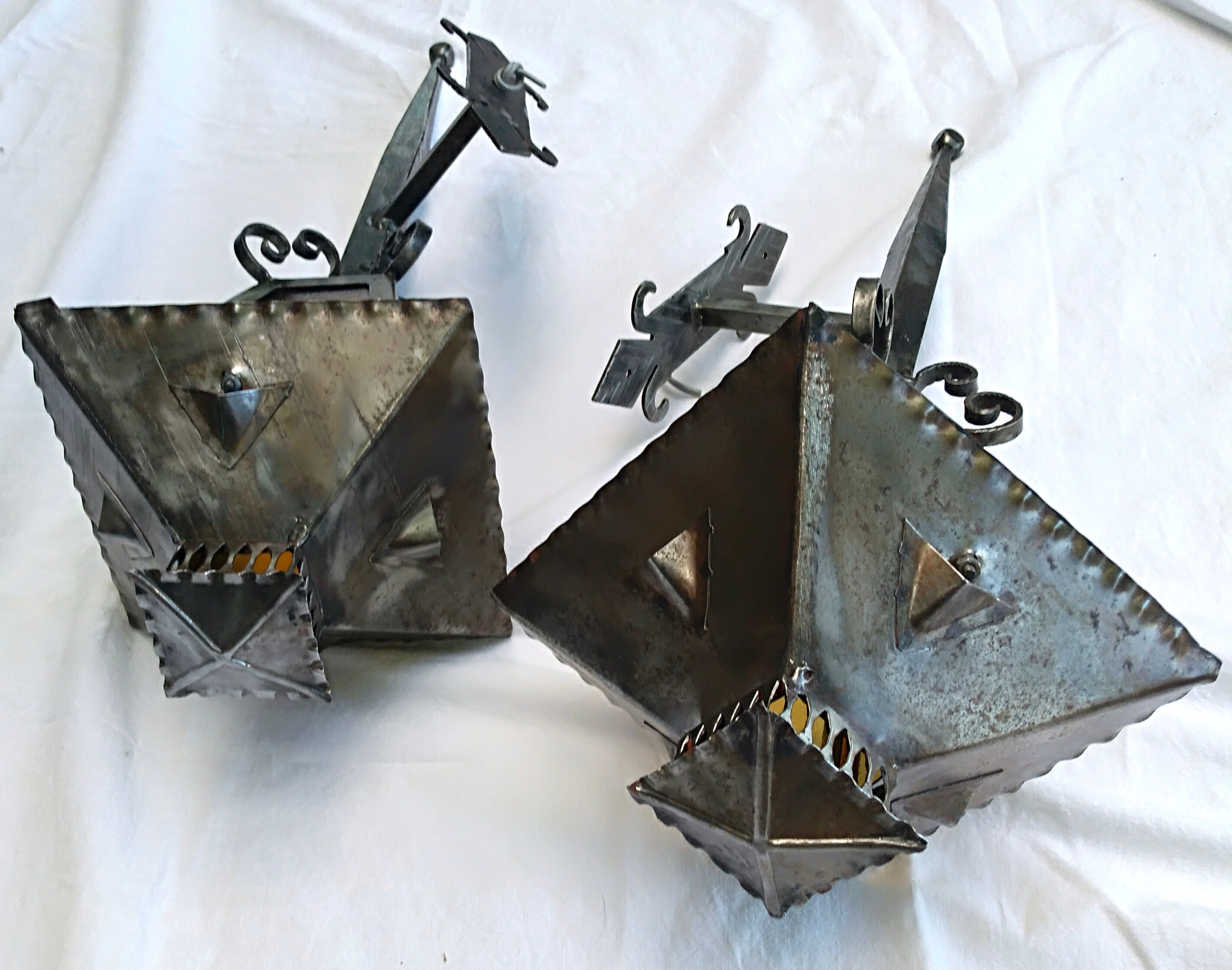 Pair of large metal sconces