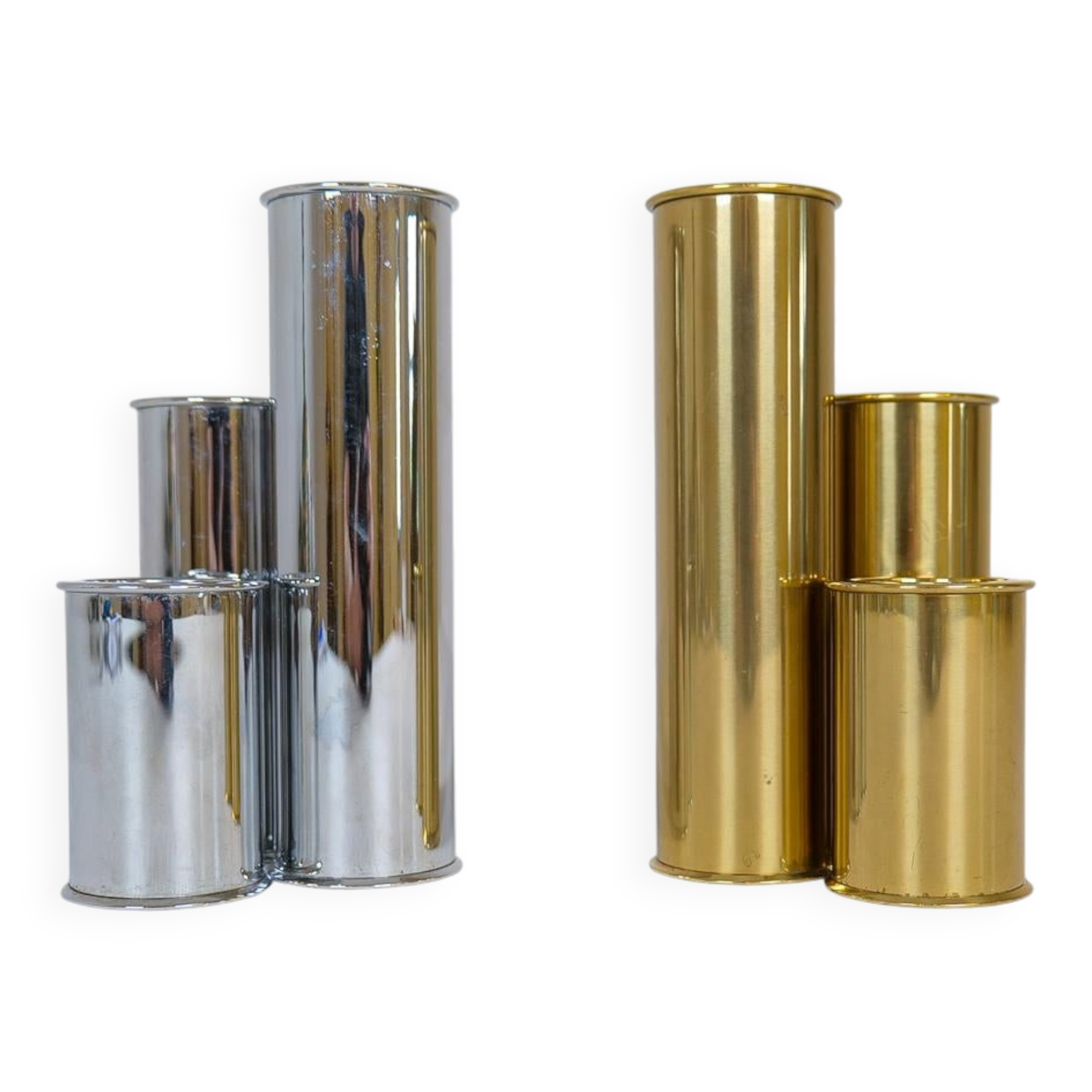 Modern Swedish candle holders in brass and steel, Englesson, Sweden, 1970s