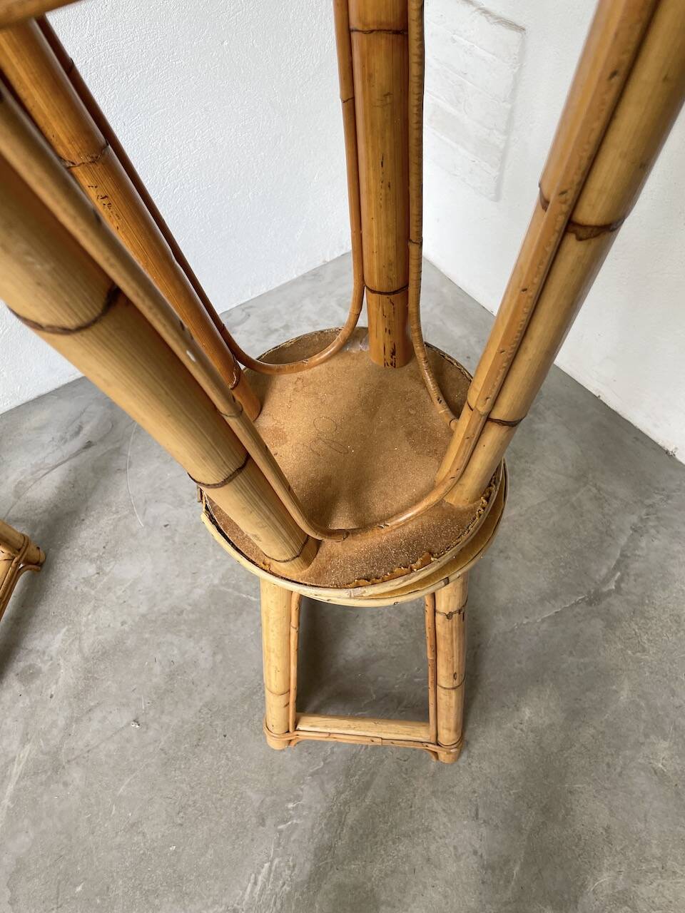 Set of three rattan high stools