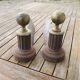 Antique neoclassical cast iron & brass fireplace andirons