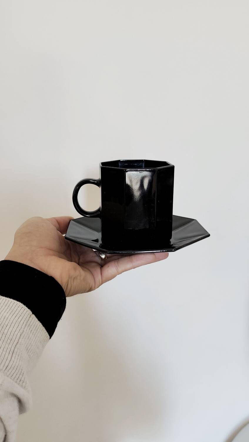 Arcoroc black octagonal coffee set
