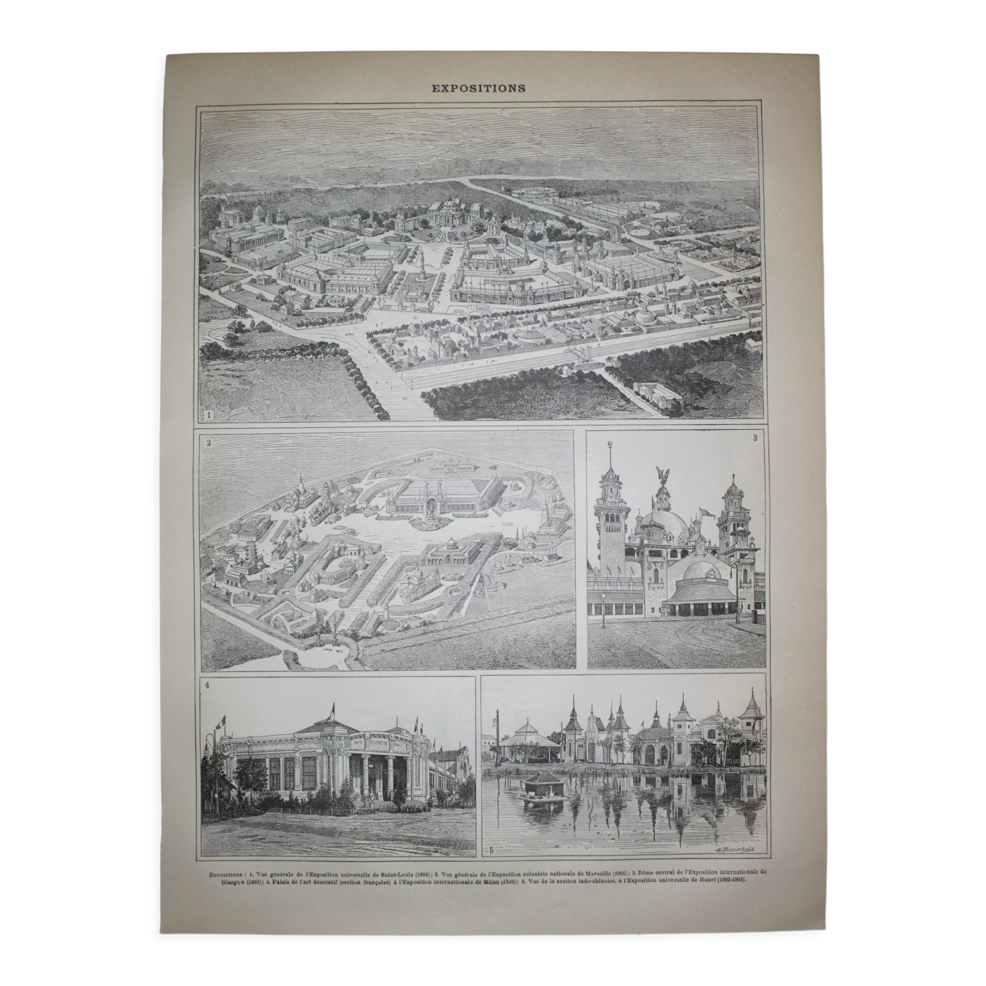 Lithographie • Exposition universelle francaise 3 • Gravure originale de 1898