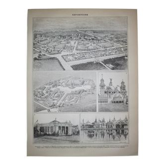 Lithographie • Exposition universelle francaise 3 • Gravure originale de 1898