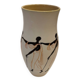Large Design Vase 1950, Stylish Decor of Characters, Signed Balé