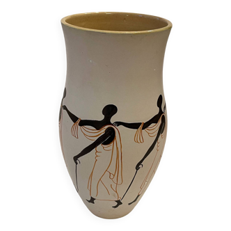 Large Design Vase 1950, Stylish Decor of Characters, Signed Balé