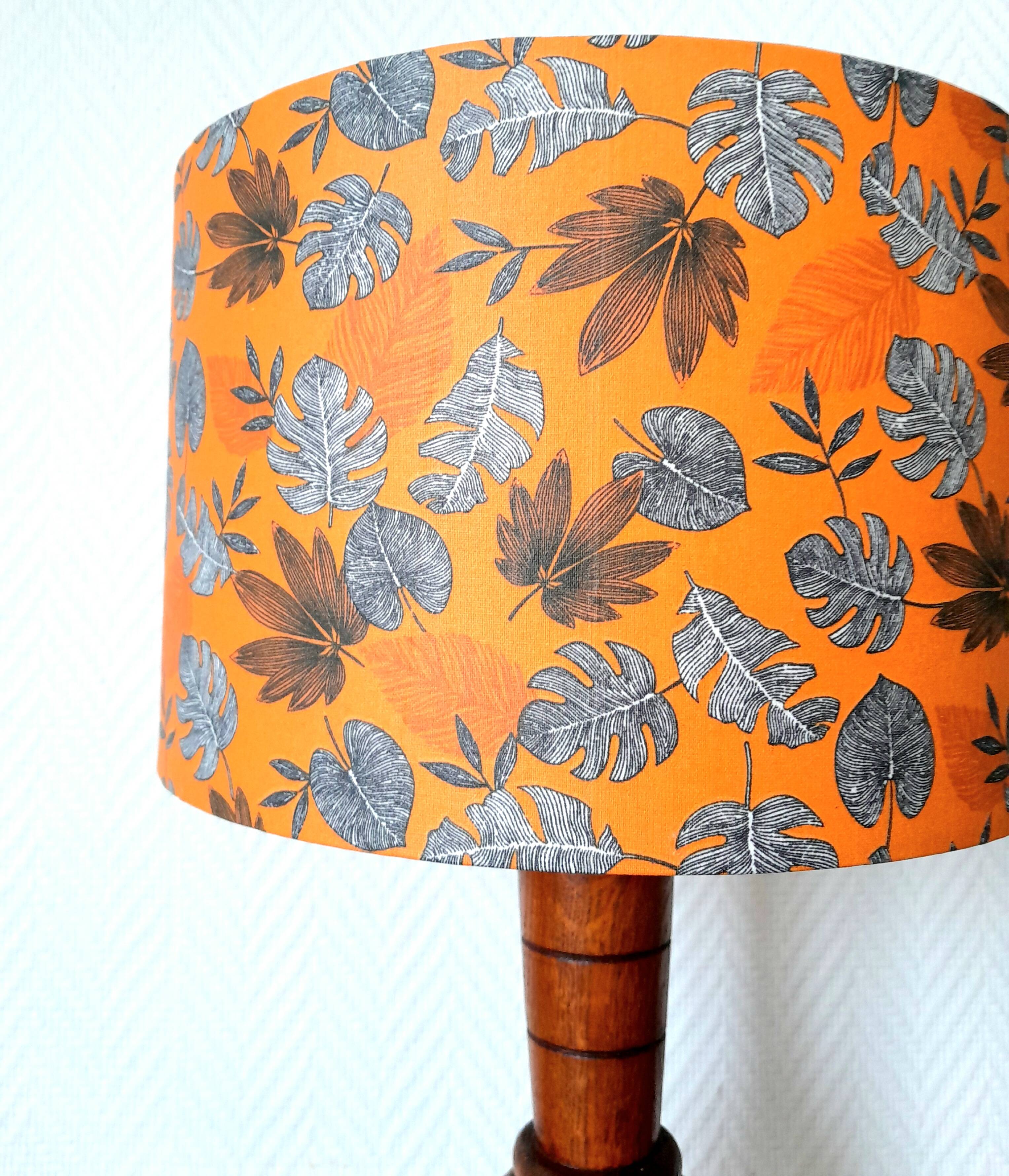Art Deco wooden lamp and leafy lampshade