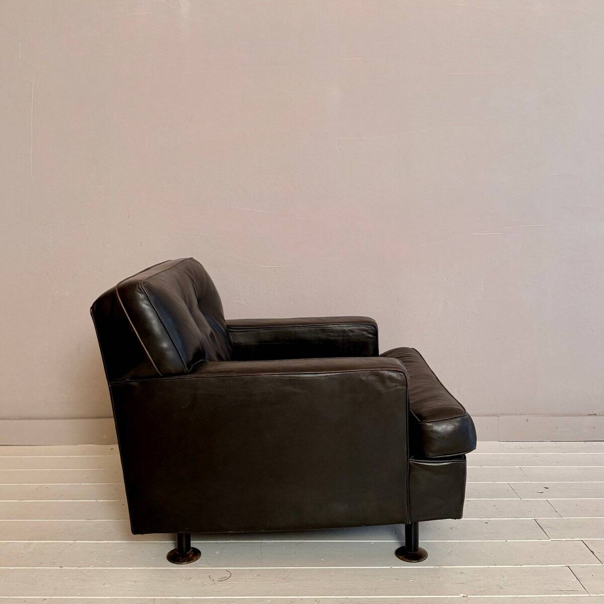 Square Armchair in Dark Brown Leather by Marco Zanuso for Arflex, 1960s