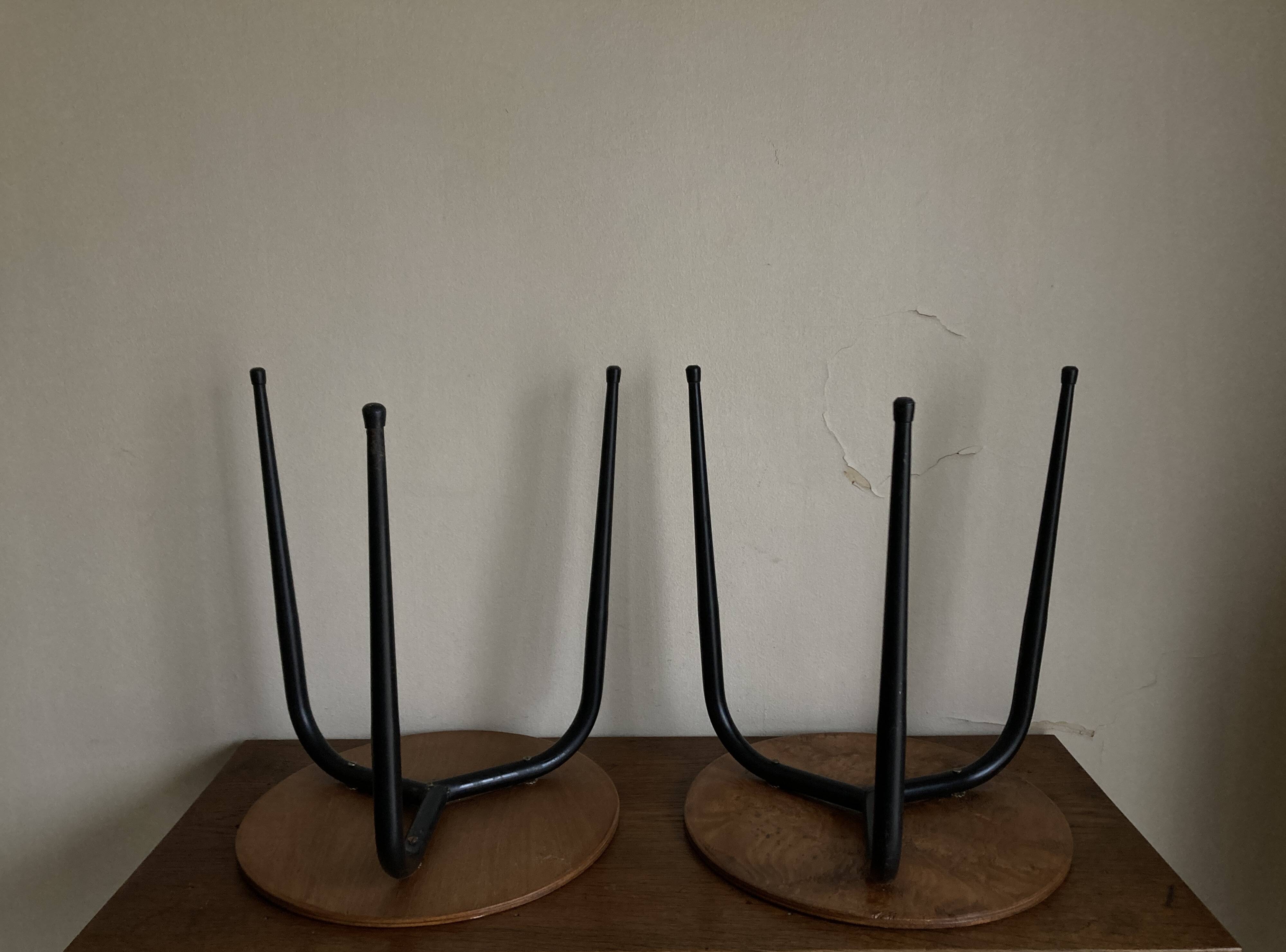 Pair of mid-century modernist plywood bedside stools, 1960s