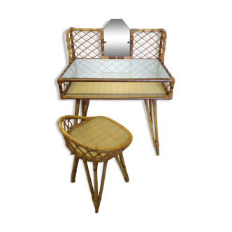 Rattan dressing table with armchair