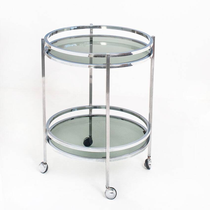 Vintage side table or serving table. Chrome metal and glass - Spain, 70s.