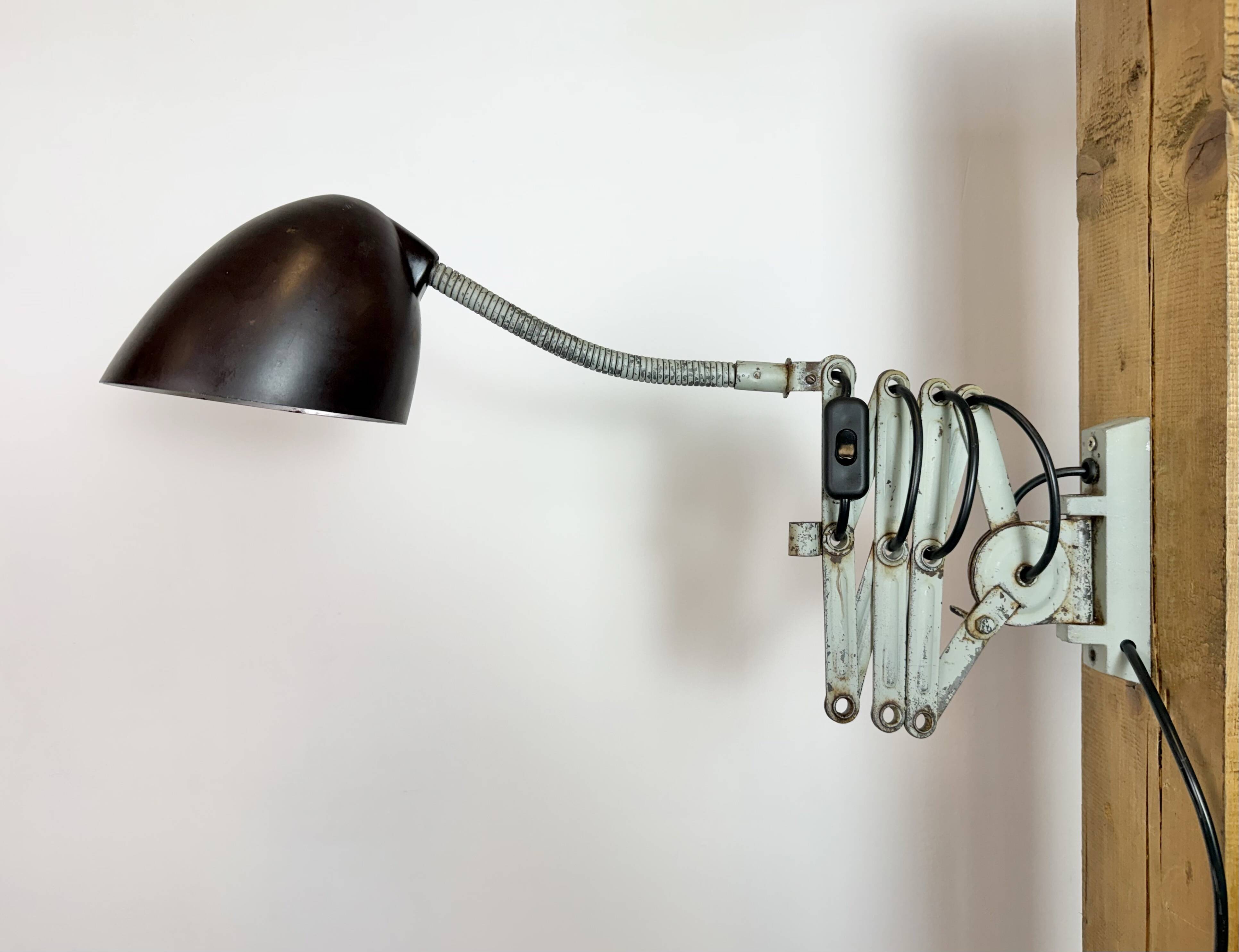 Green Industrial Scissor Wall Lamp from Elektroinstala, 1960s