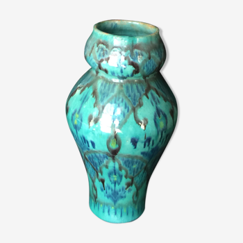Vase en céramique émaillée, à décor bleu-vert flammé