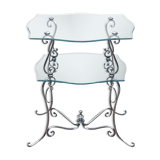 Table basse à deux niveaux du milieu du siècle en laiton et cristal chromés