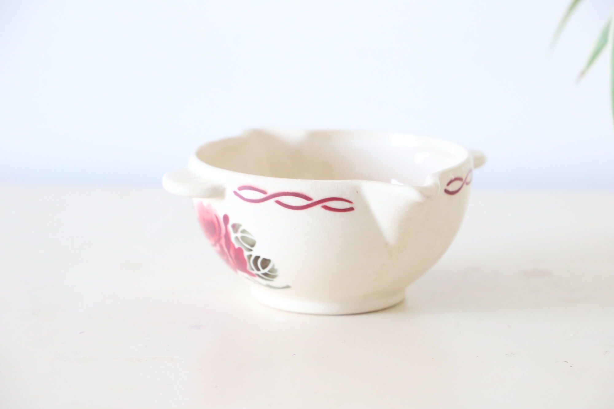 Saucière Badonviller ceramic, rose decoration, art deco, 1930, vintage French