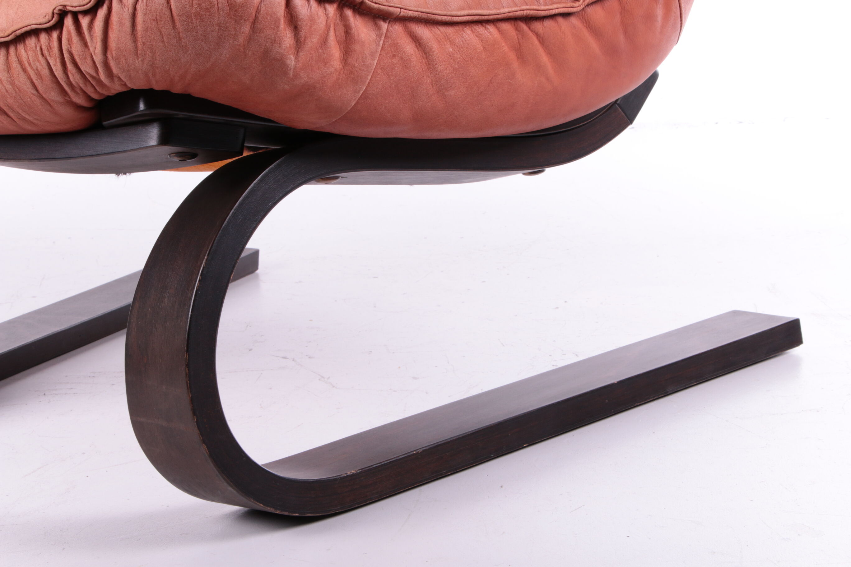 Vintage Brazilian Armchair with Cognac color leather seat cushion, 70s