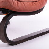 Vintage Brazilian Armchair with Cognac color leather seat cushion, 70s