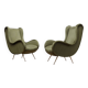 Paire de fauteuils italiens des années 1950 style Senior Zanuso en velours vert.