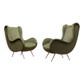 Pair of 1950s Italian armchairs Senior Zanuso style green velvet