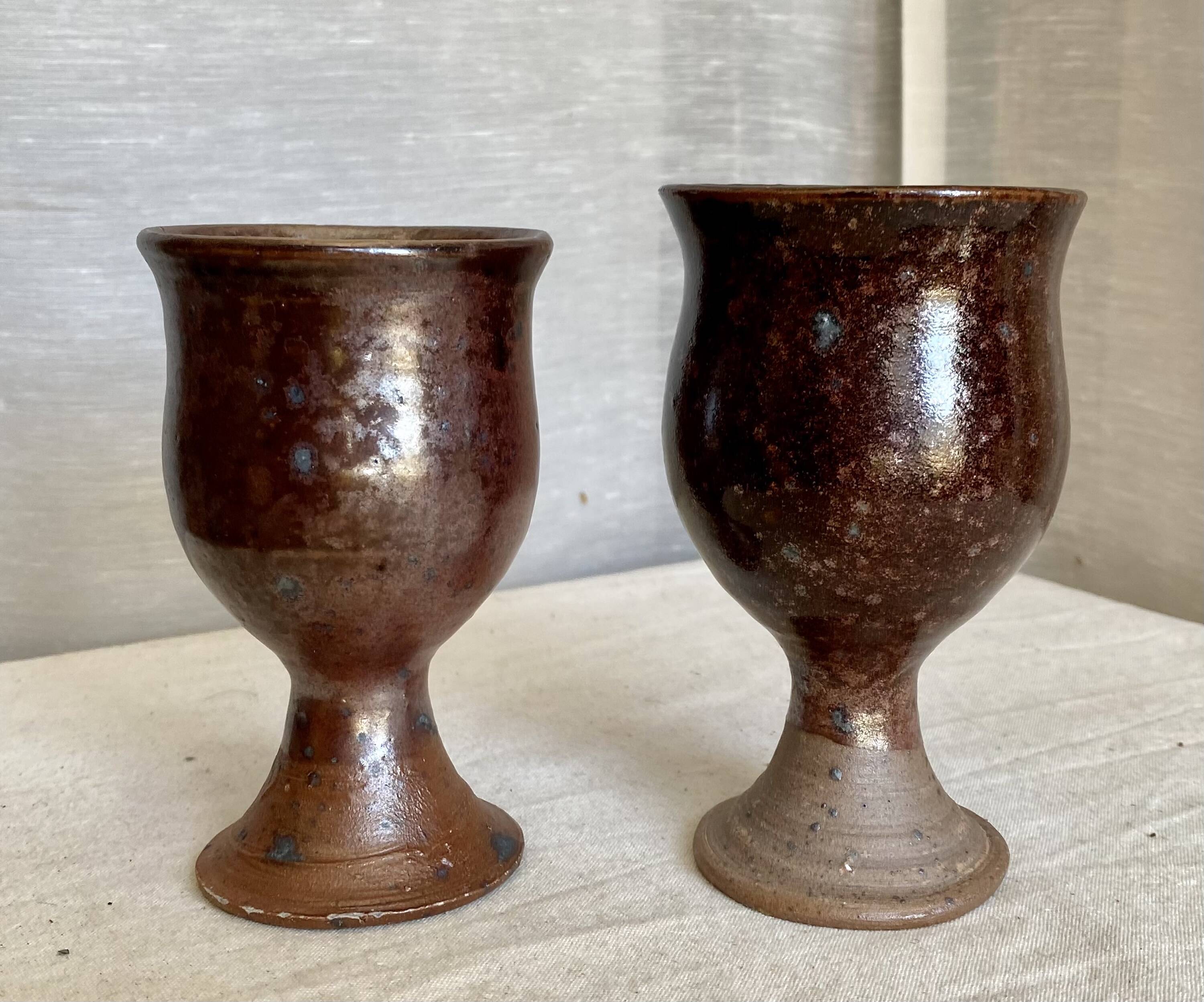 Service de 8 verres grès pyrite vintage 1960 d'Albert THIRY (Vallauris)