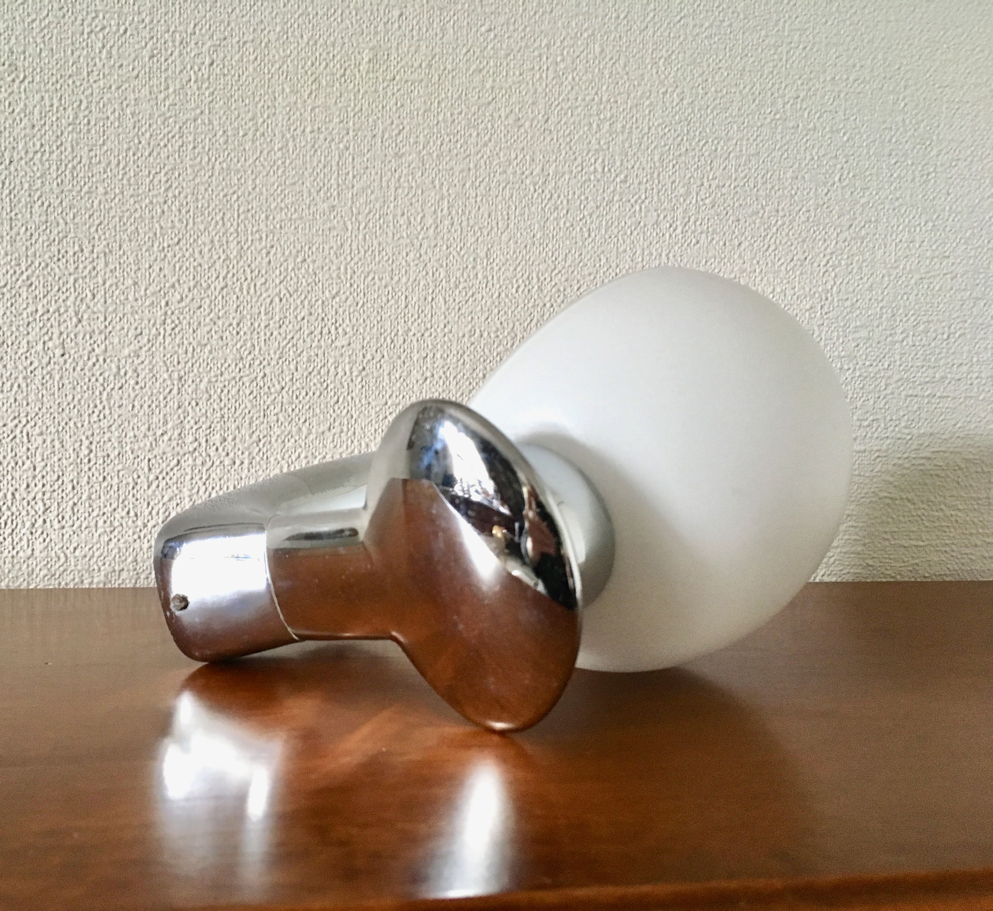 Pair of opaline wall lamps and chrome metal