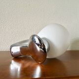 Pair of opaline wall lamps and chrome metal