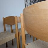 Set of 6 stackable chairs in beech and jute.