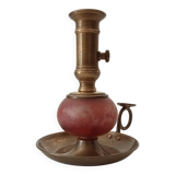 Vintage brass and colored glass hand candle holder