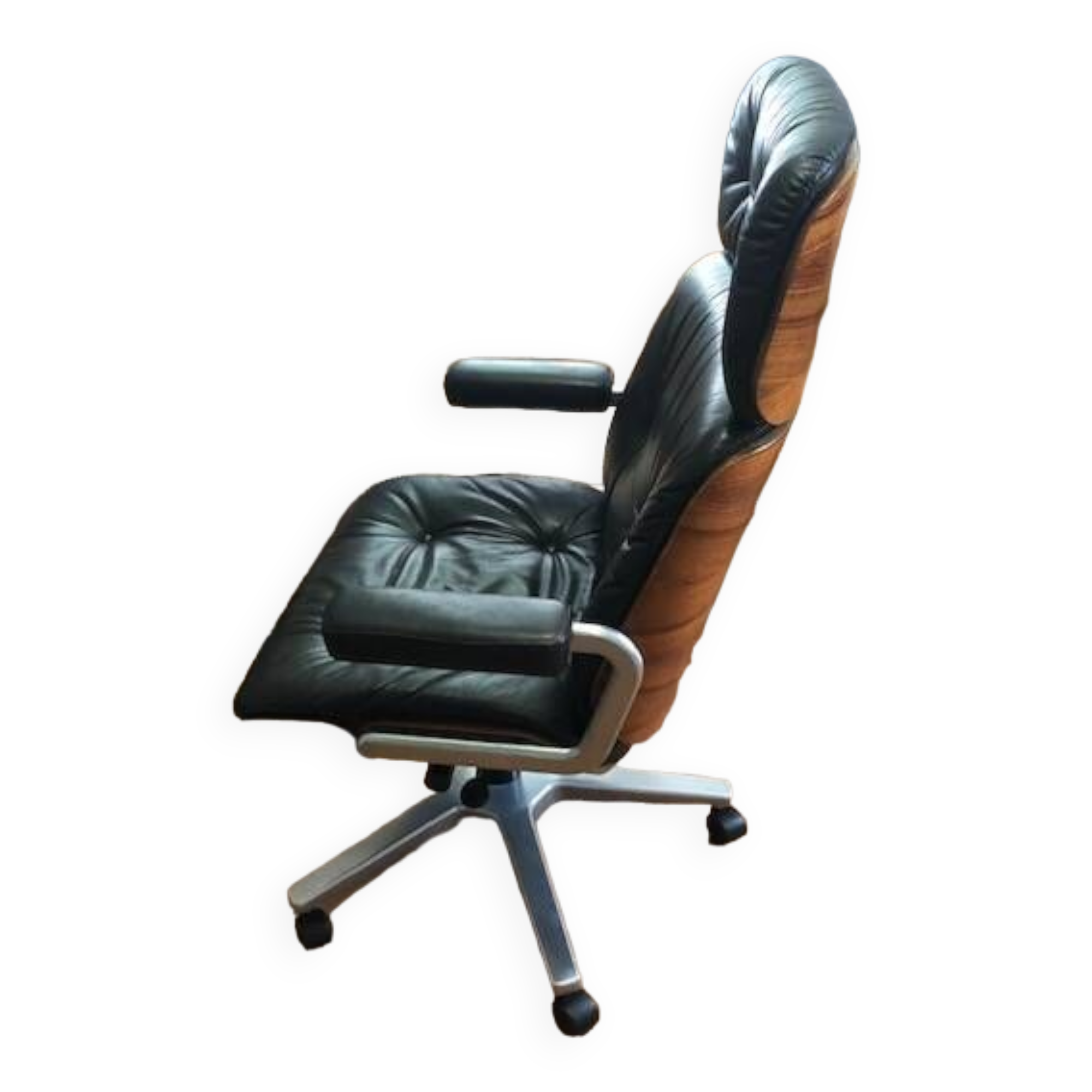 Office chair 1970 Stoll /Giroflex in black leather by Karl Ditter