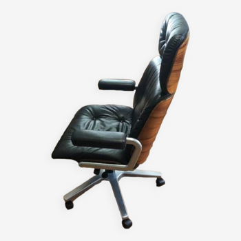 Office chair 1970 Stoll /Giroflex in black leather by Karl Ditter