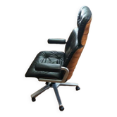 Office chair 1970 Stoll /Giroflex in black leather by Karl Ditter