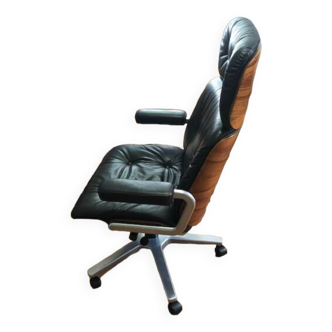 Office chair 1970 Stoll /Giroflex in black leather by Karl Ditter