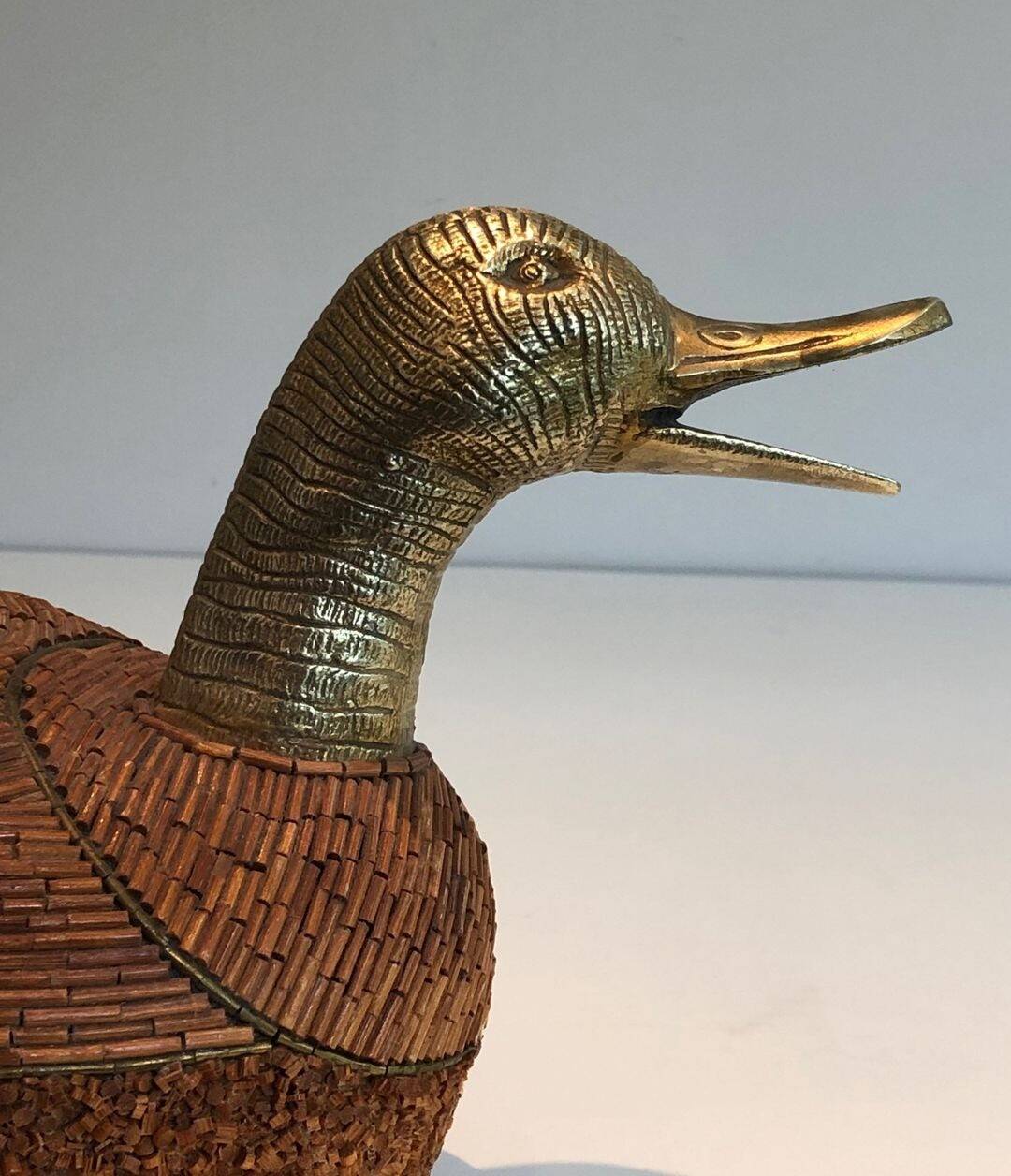 Ceramic and Brass Duck Catchall, Tarzia Firenze, Italian Work,