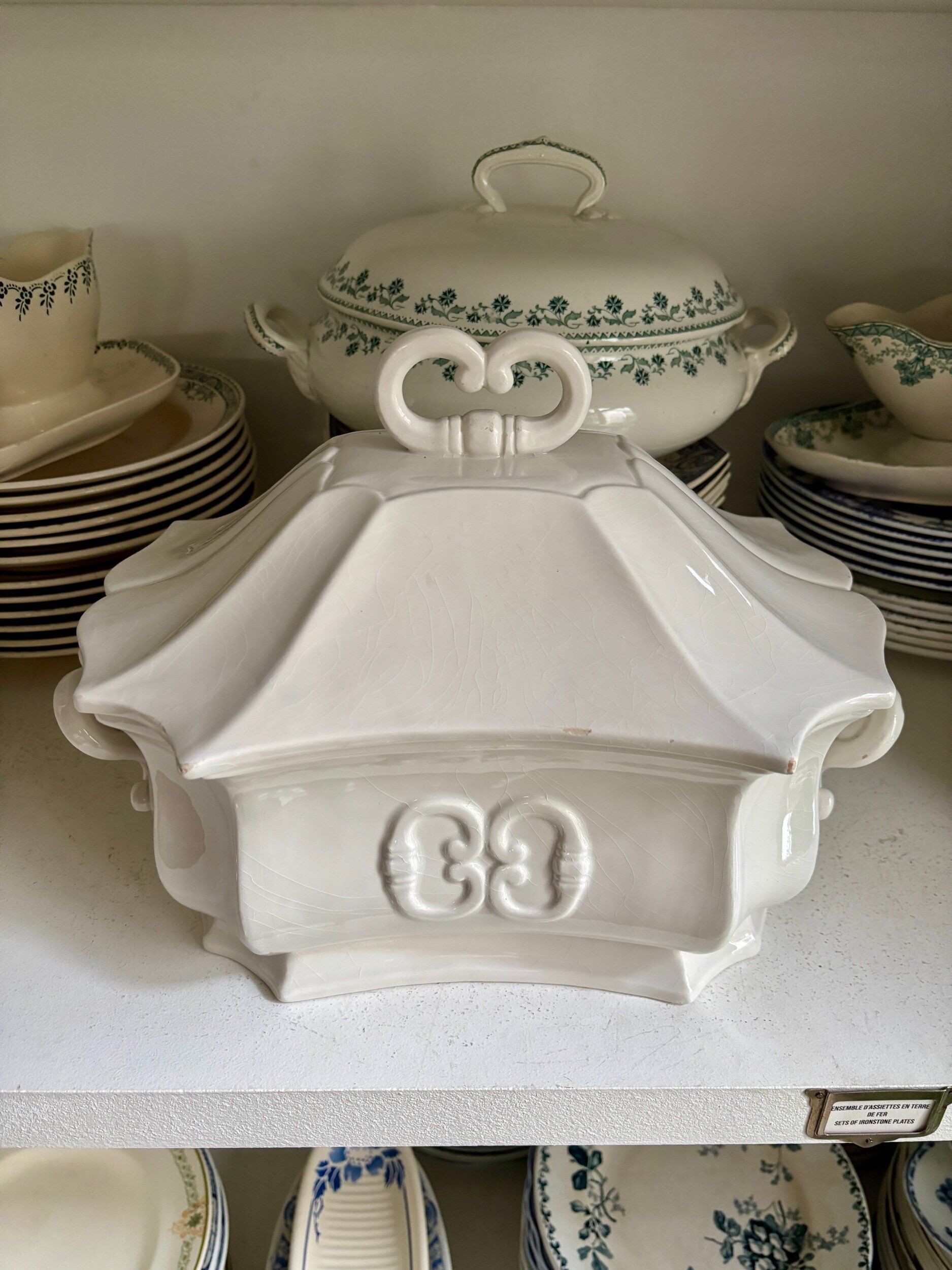 Centerpiece, white earthenware soup tureen