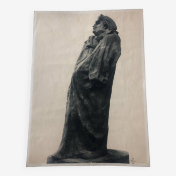 Photo gravée ancienne d’un buste de Balzac par Rodin