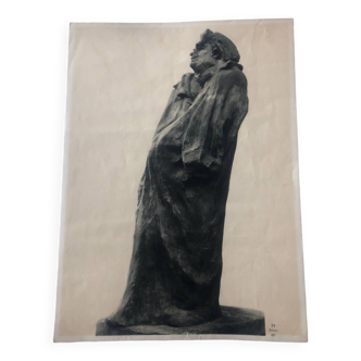 Photo gravée ancienne d’un buste de Balzac par Rodin