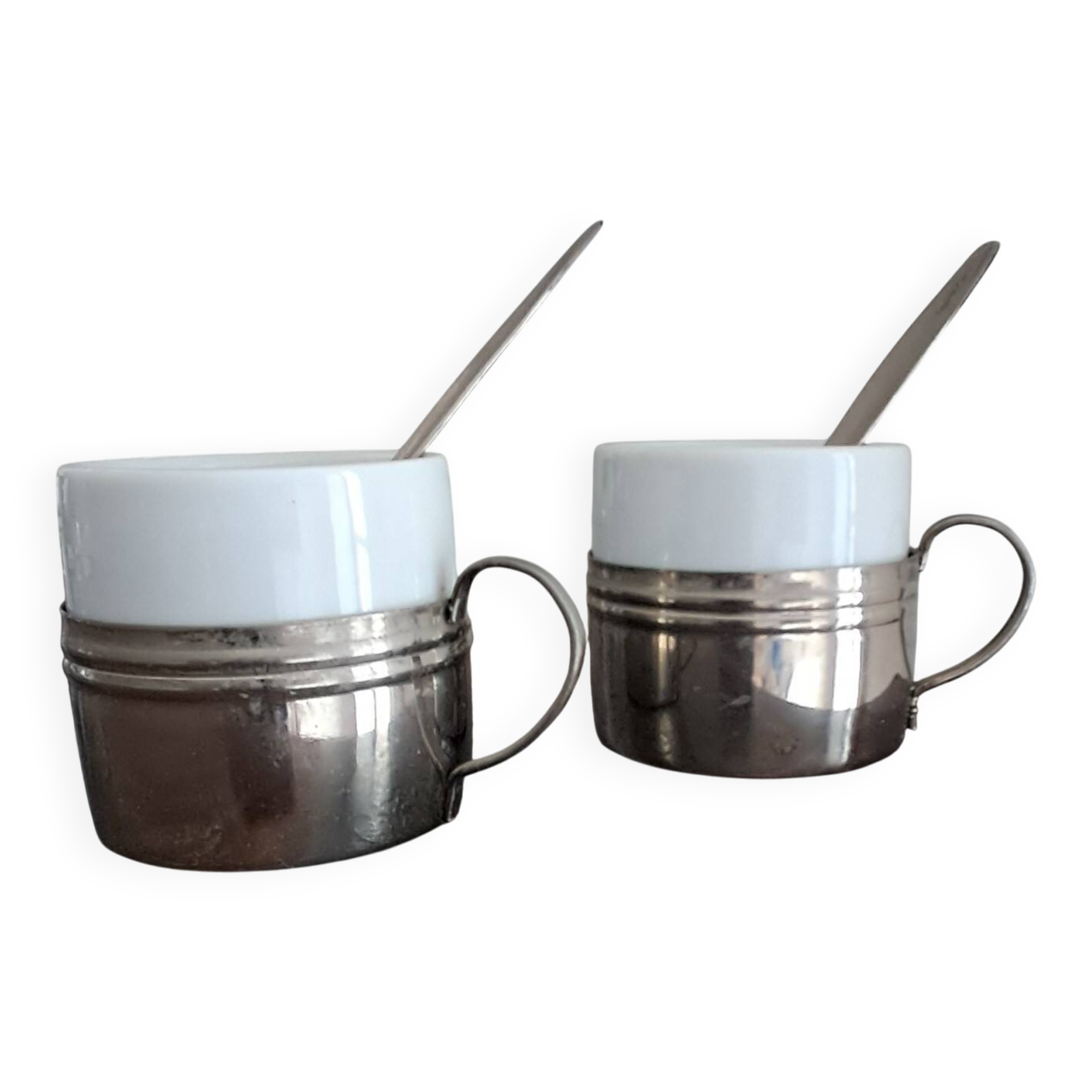 Vintage espresso cups. Porcelain and removable metal stand.