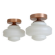 Set of 2 Vintage Milk Glass Sconces - Mid Century Modern Copper Flush Mount