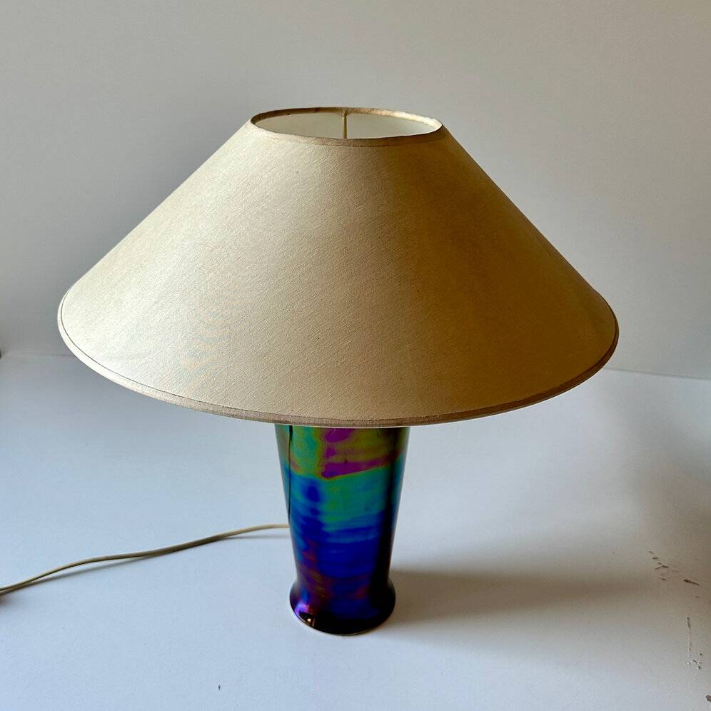 Vintage lavender iridescent ceramic table lamp, 1980s.
