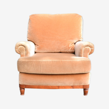 Peach velvet armchair