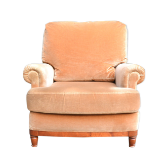 Peach velvet armchair
