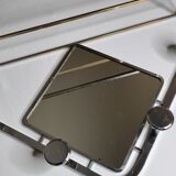 Wall mounted chromed metal coat rack with square mirror, 4 hooks and a hat rack, 50s