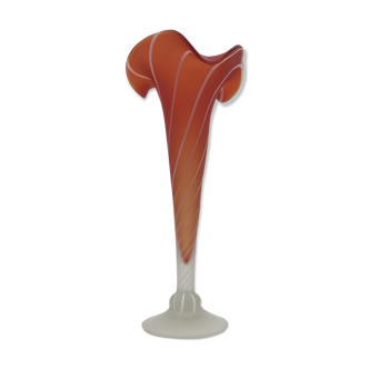 Orange-red cone vase in frosted glass, 20th century