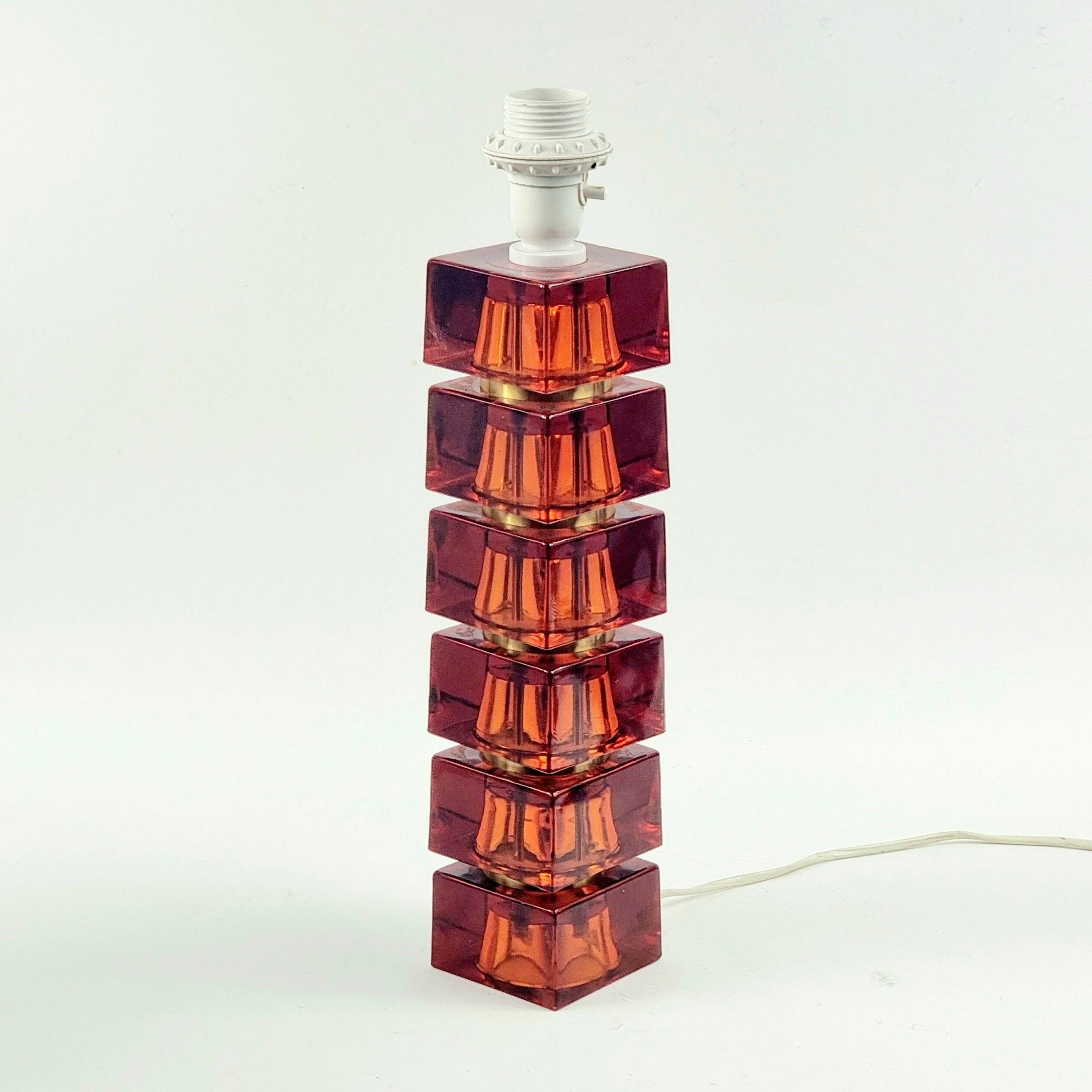 Mid-Century Scandinavian Art Glass & Brass Table Lamp by C.Fagerlund, 1960s