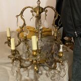 Lustre en bronze et pampilles en cristal