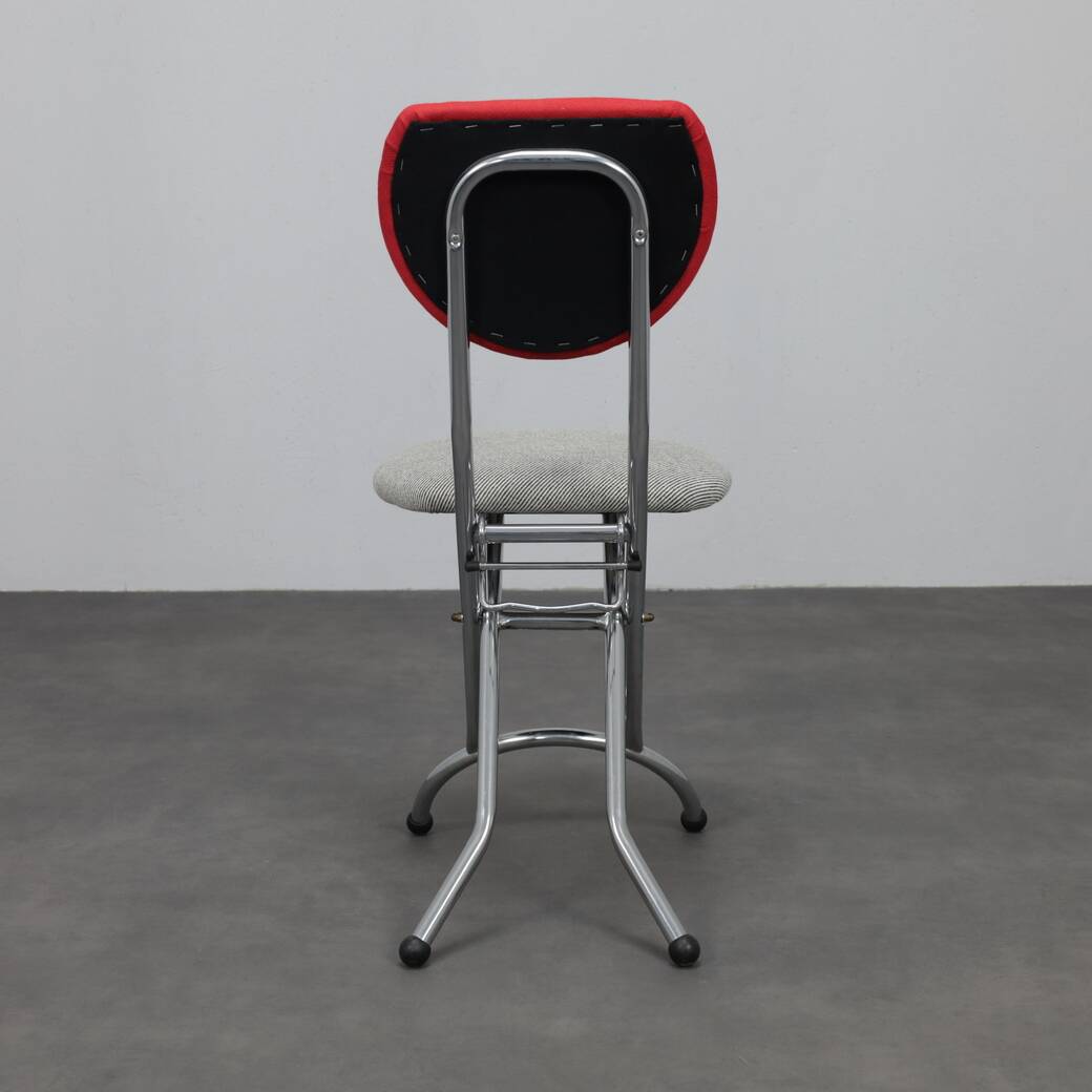 Set of 4 Postmodern Folding Chairs in Chrome and Wool, Italy, 1990s