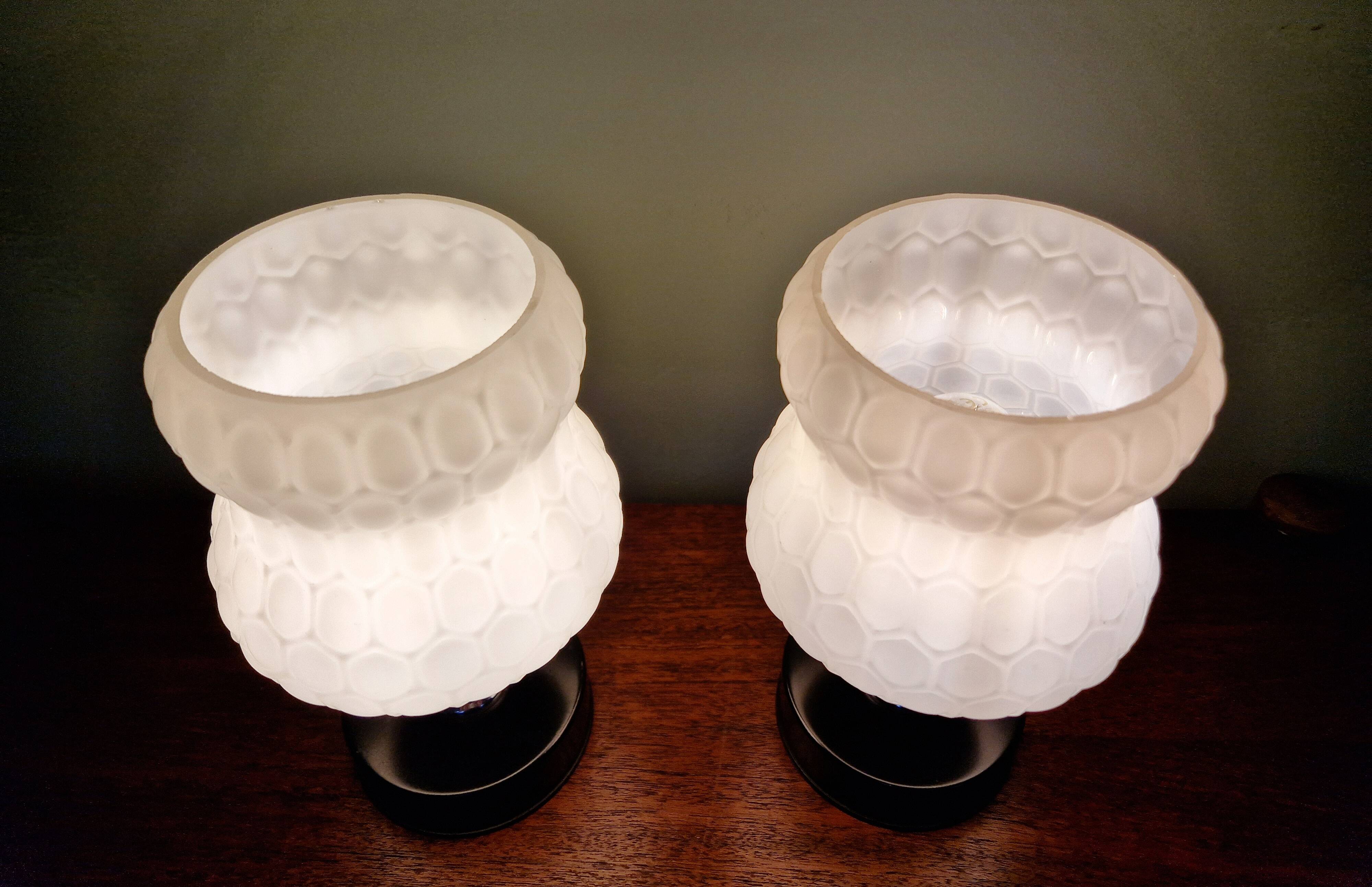 Pair of glass bedside lamps, 1970s