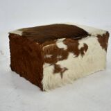 red brown leather cowhide footstools , poufs, 80s