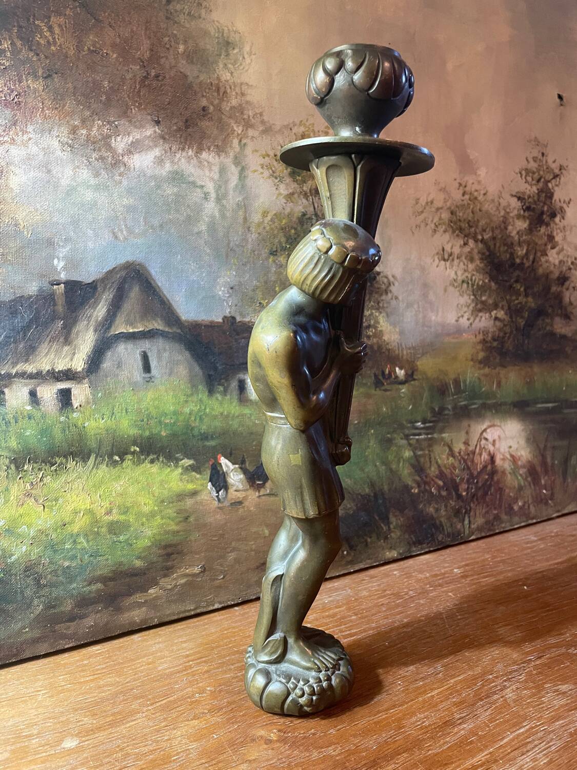 Art deco bronze candle holder