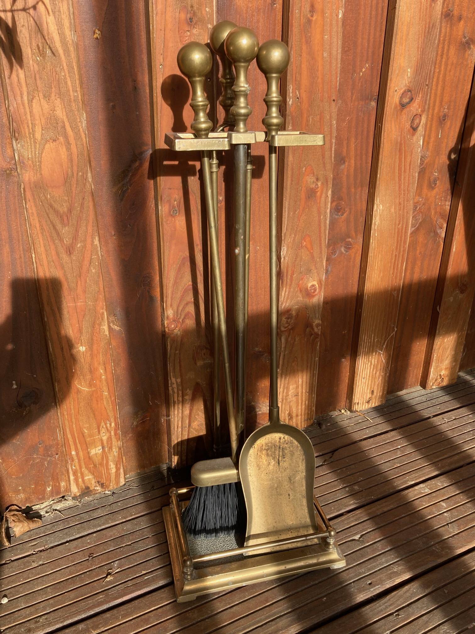Fireplace set, solid brass fireplace accessories, 1960s