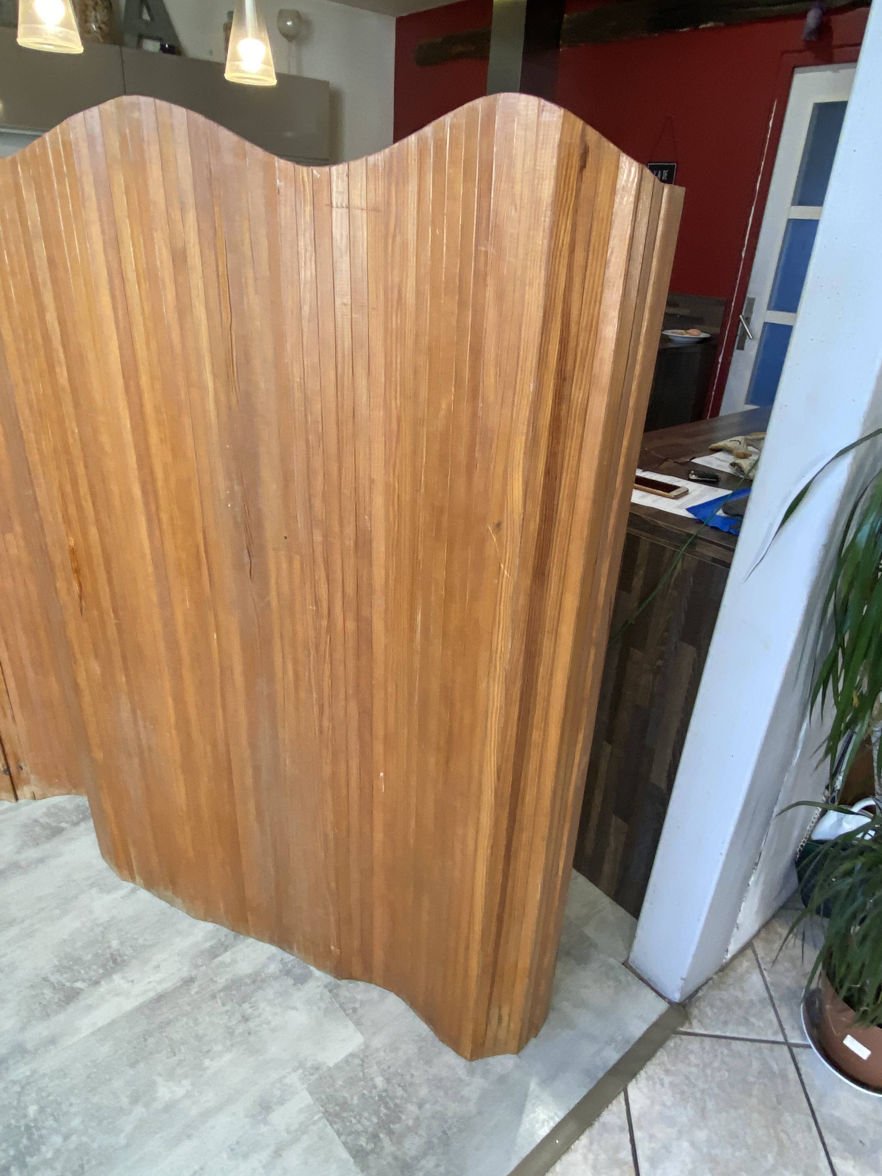 Baumann style wooden free-standing folding screen vintage 1950s